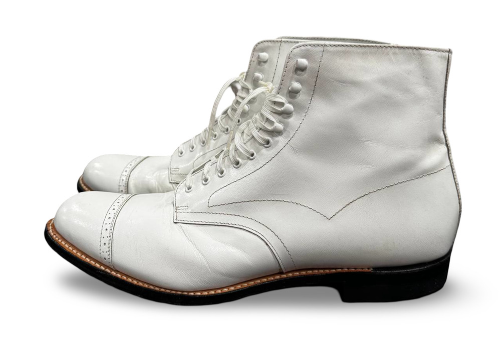 Stacy Adams GoodYear Welt Leather Sole White Cap Toe Boots Men's 12 D